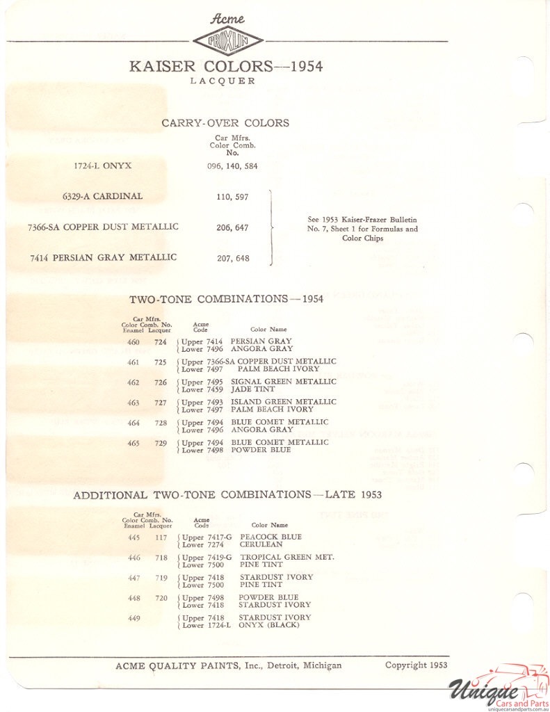 1954 Kaiser Paint Charts Acme 2